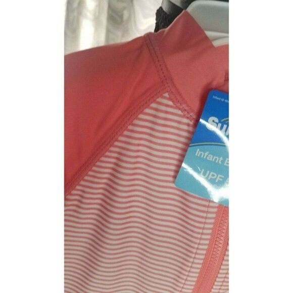 18-24M One Piece Pink White Striped Bodysuit UPF 50+ Sun Protection - Picture 7 of 9